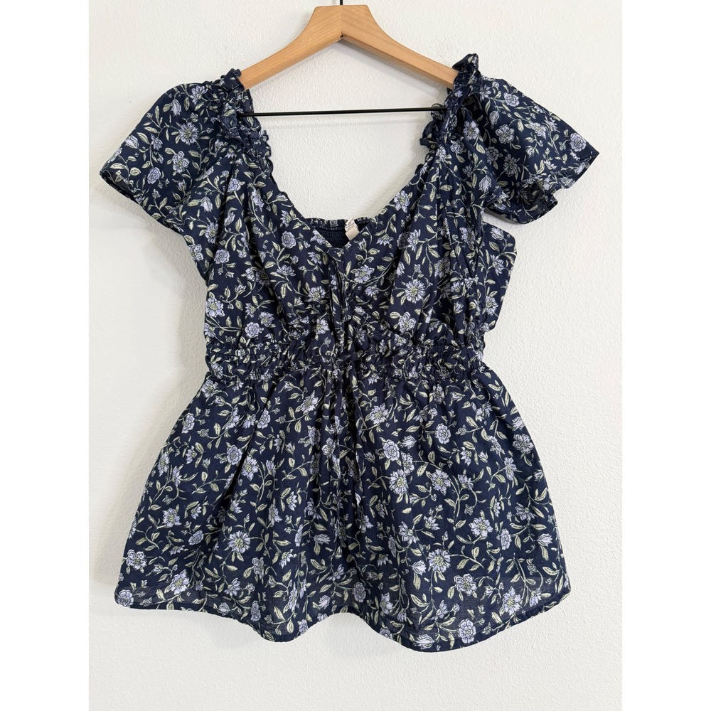 Belle‎ Isle by Torrid - Navy Floral Babydoll Flutter Sleeve Top  100% Cotton